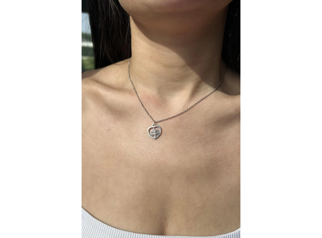 Gümüş Renk Hayat Ağacı Figürlü Çelik Kolye