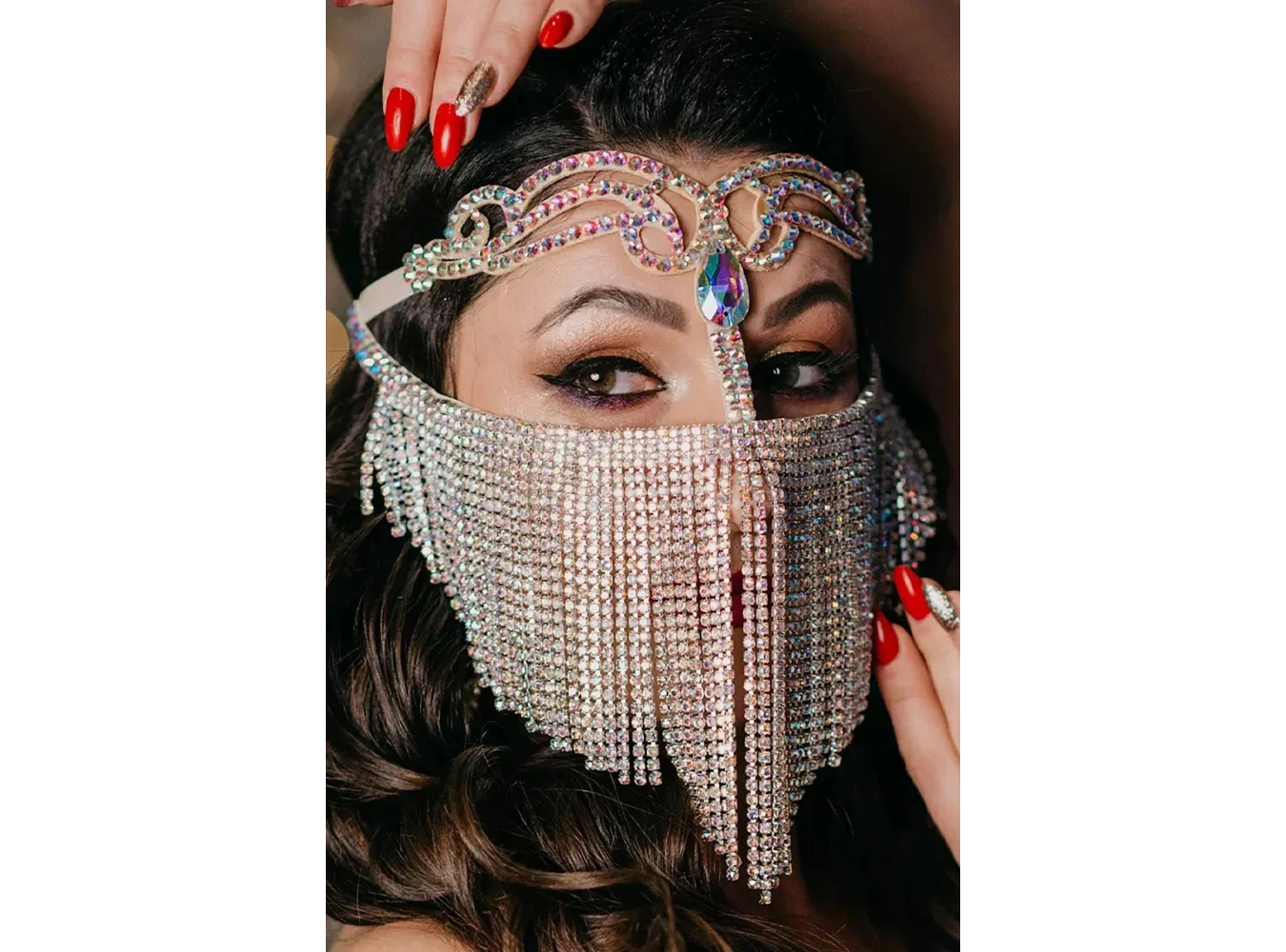 Gümüş Renk Hologram Taş Detaylı Dansöz Maskesi