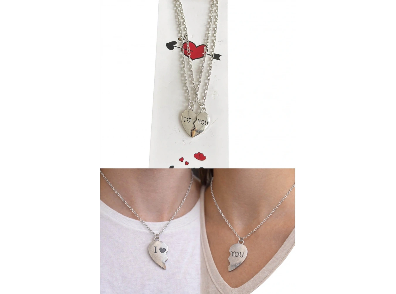 Gümüş Renk I Love You Yazılı İkili Çift Çelik Kolye