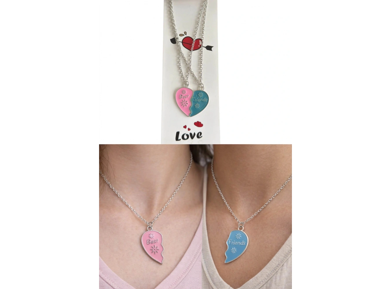 Gümüş Renk İkili Çelik Best Friend Kolyesi