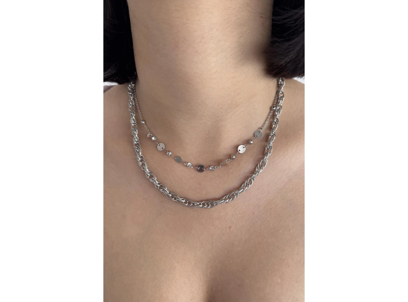 Gümüş Renk İkili Kolye