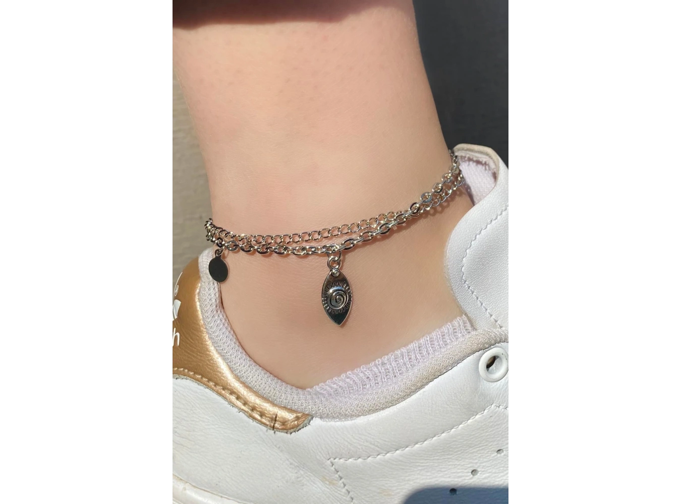 Gümüş Renk İkili Zincir Detaylı Halhal