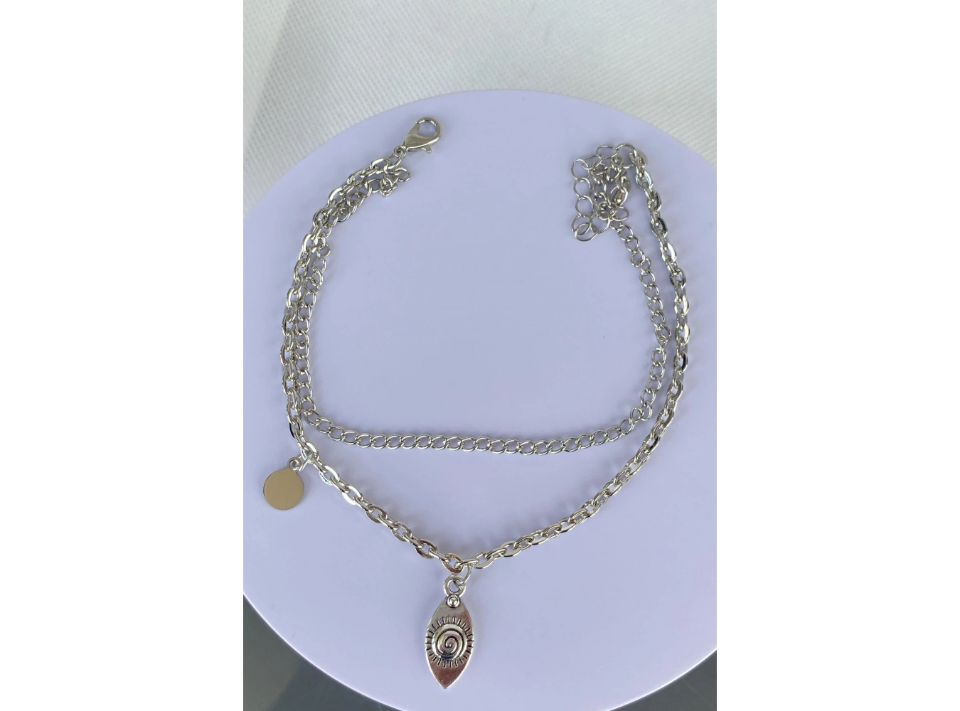 Gümüş Renk İkili Zincir Detaylı Halhal