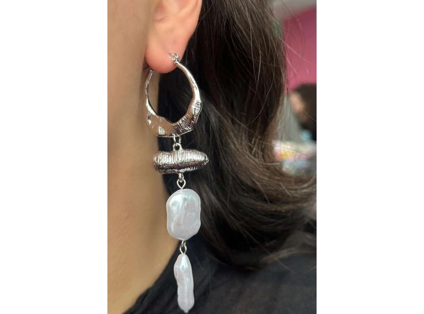 Gümüş Renk İnci Detaylı Abiye Küpe (Çift)