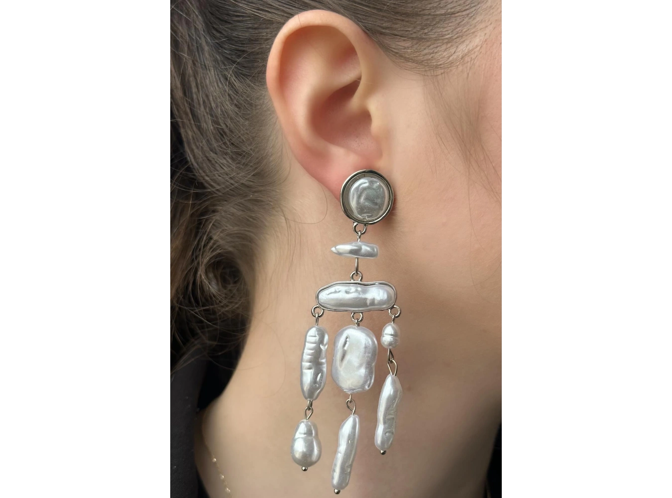 Gümüş Renk İnci Detaylı Abiye Küpe (Çift)