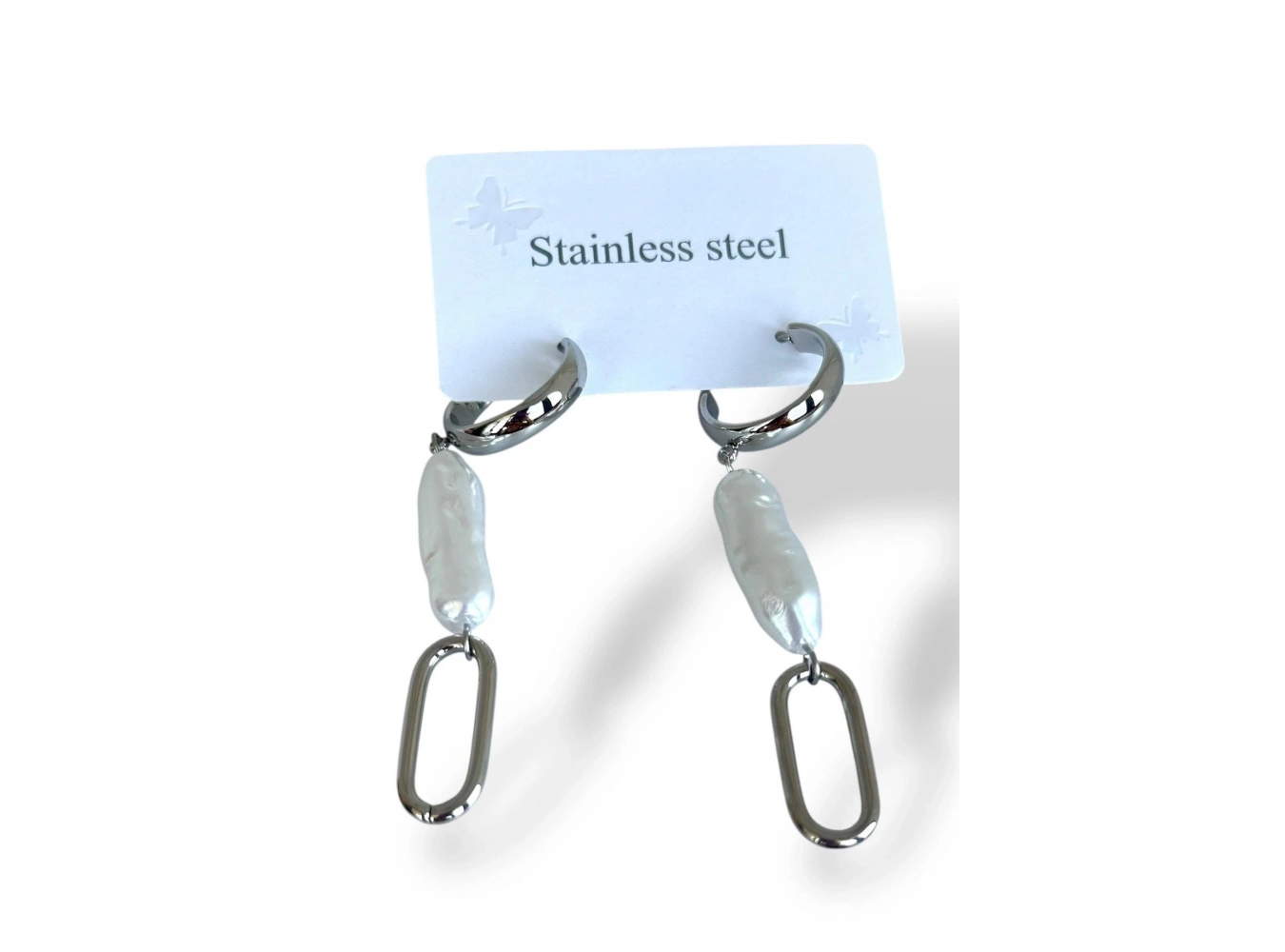 Gümüş Renk İnci Detaylı Çelik Küpe (Çift)