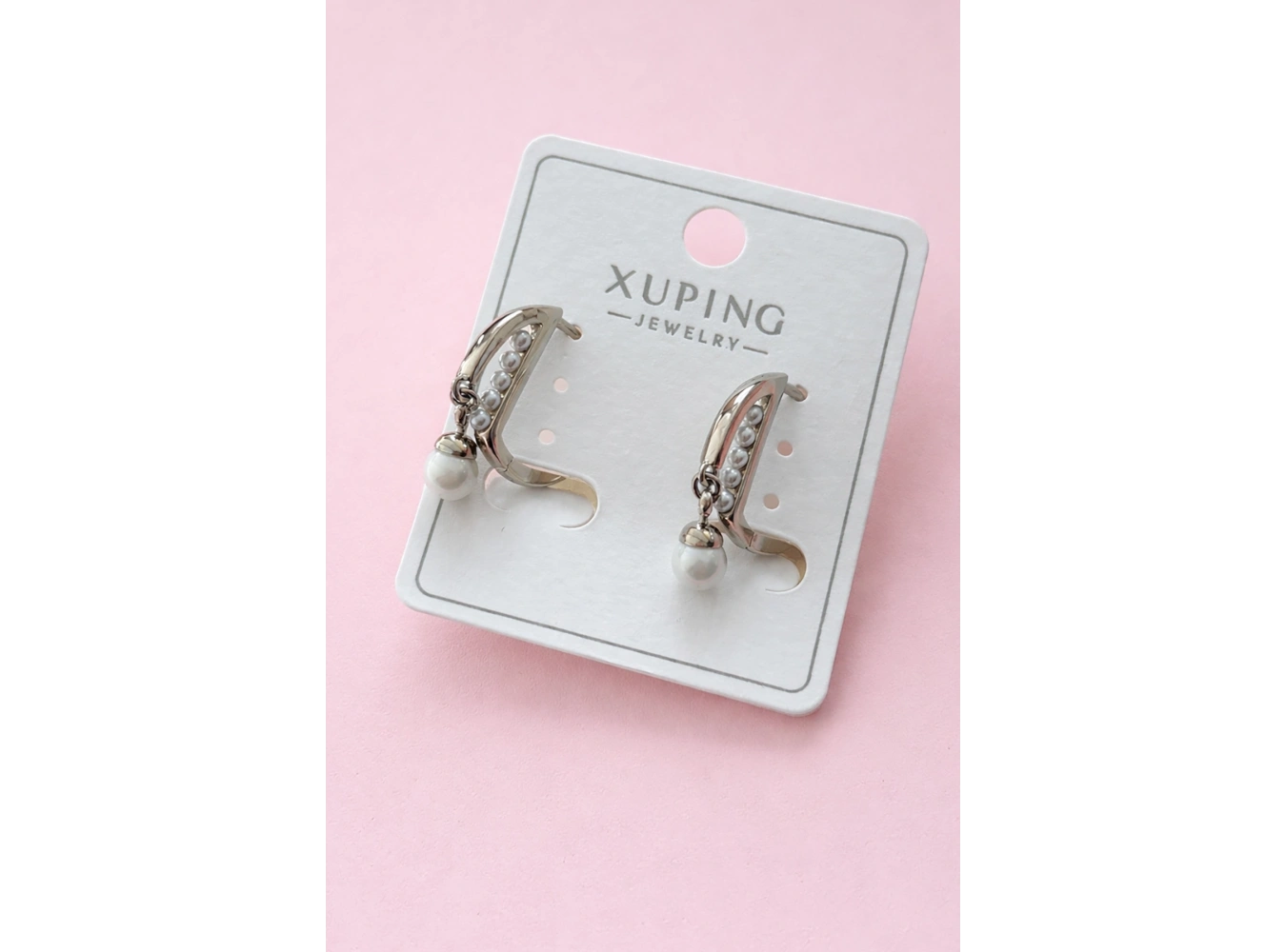 Gümüş Renk İnci Detaylı Çelik Xuping VİP Küpe
