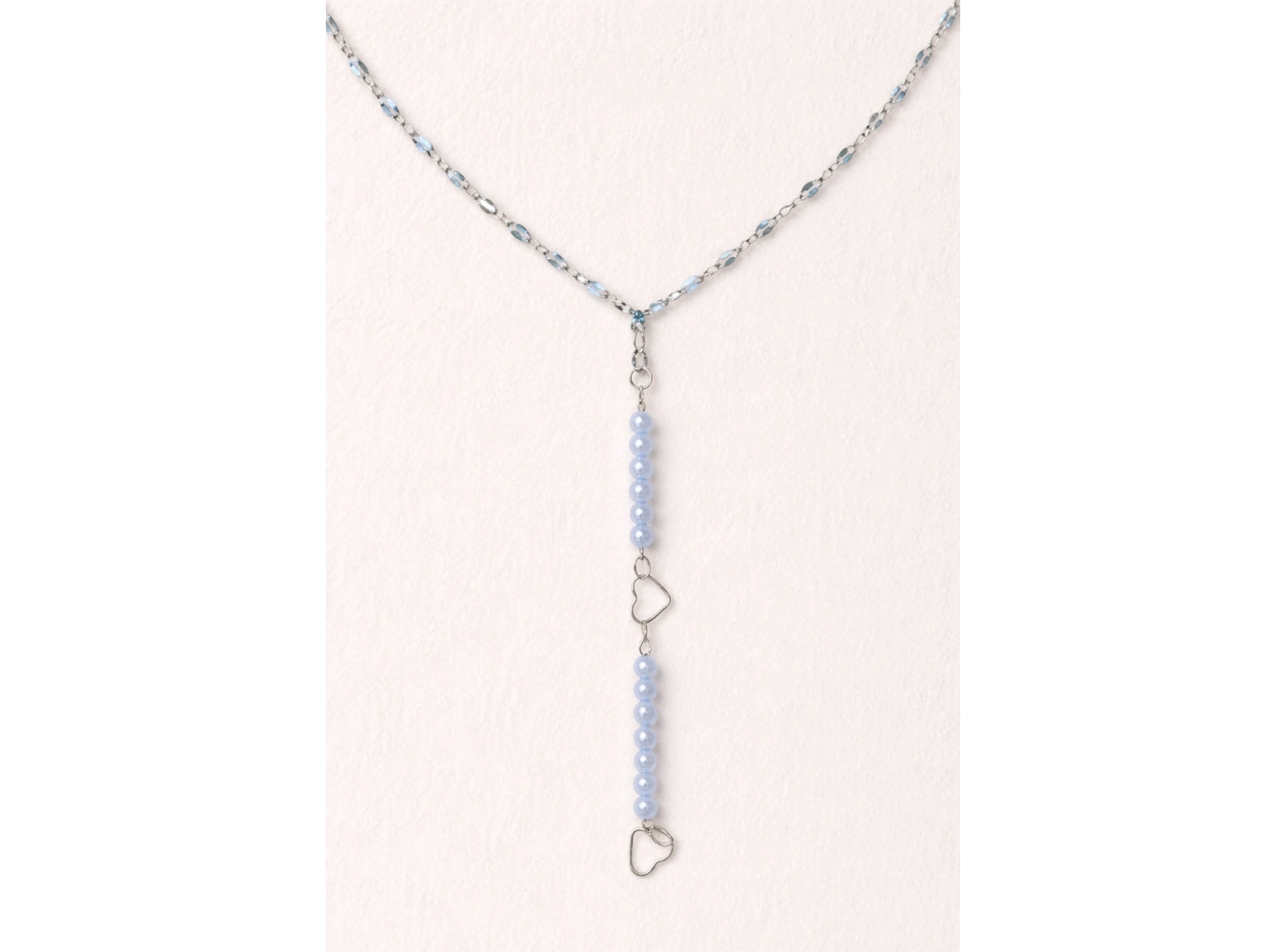 Gümüş Renk İnci Detaylı Çelik Y Kolye