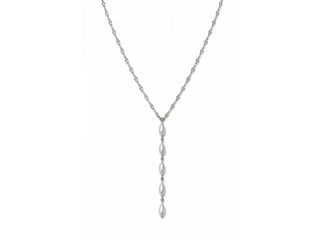 Gümüş Renk İnci Detaylı Çelik Y Kolye