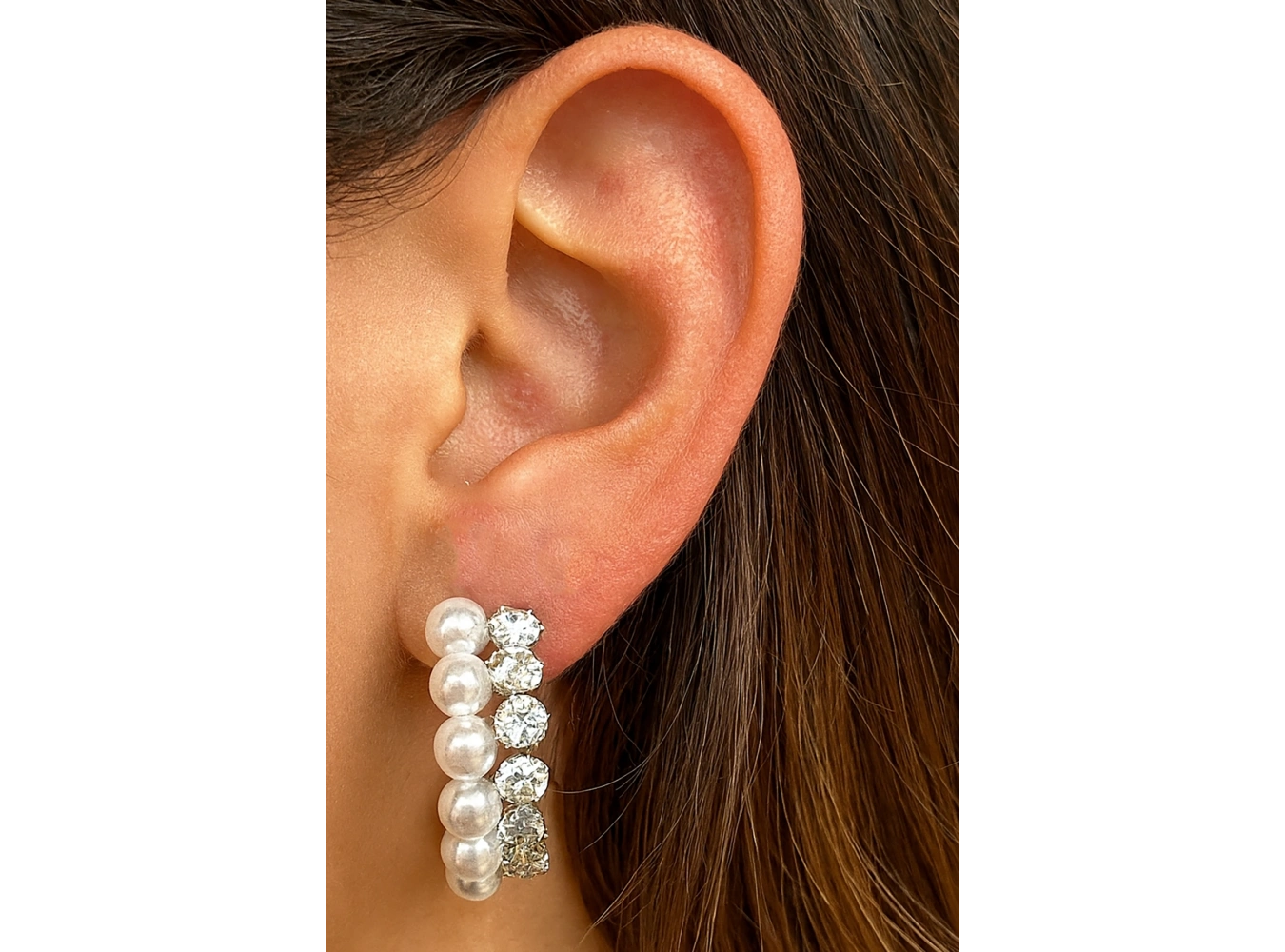 Gümüş Renk İnci Detaylı Küpe (Çift)