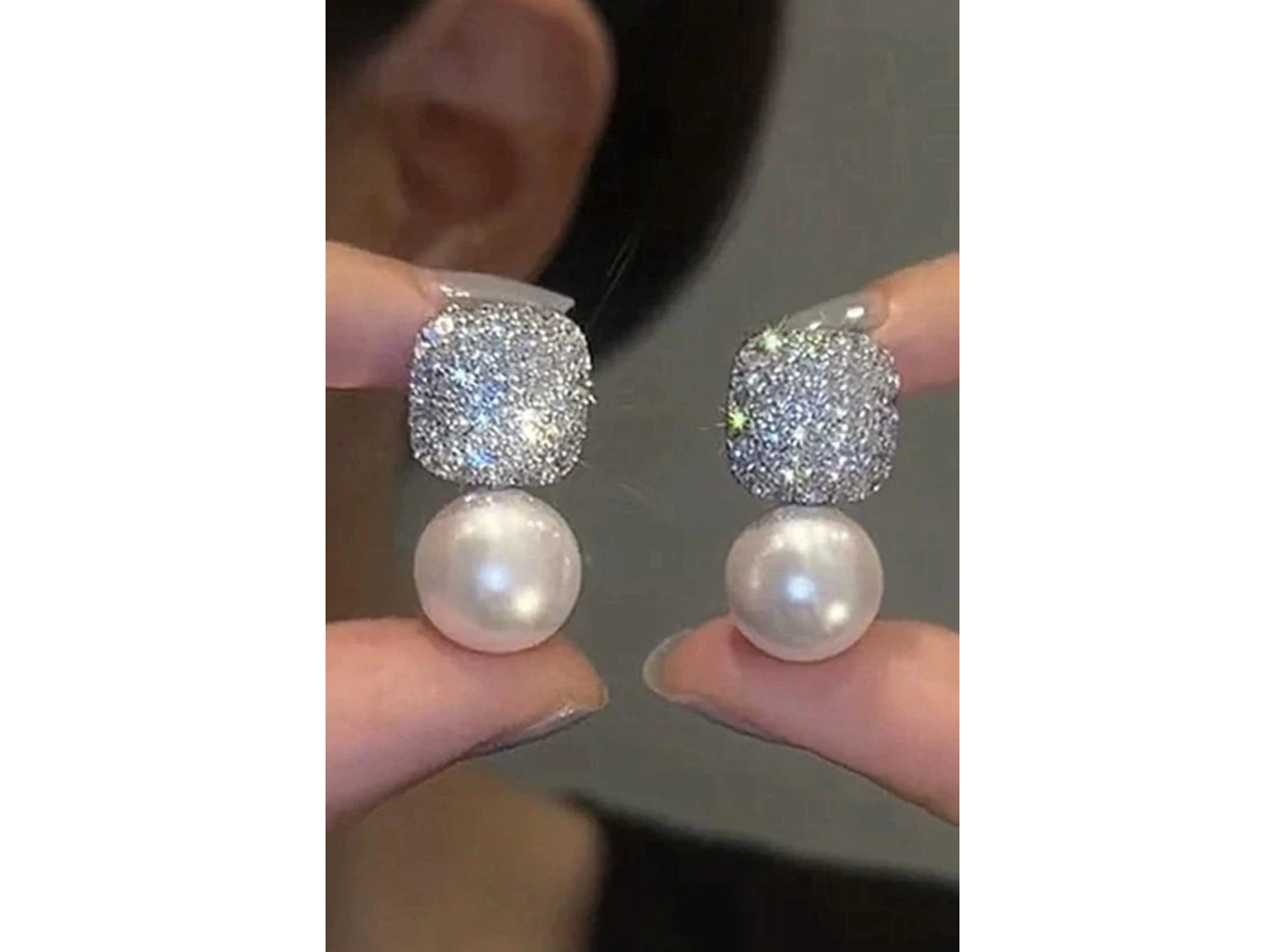 Gümüş Renk İnci Detaylı Küpe (Çift)