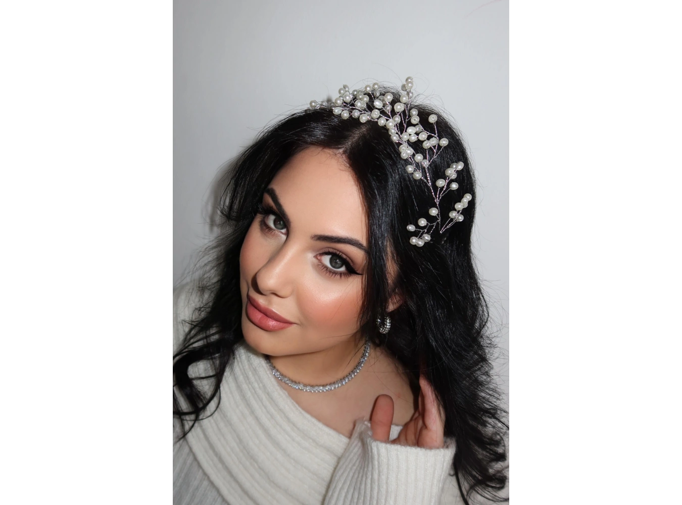 Gümüş Renk İnci Detaylı Saç Aksesuarı/ Alınlık