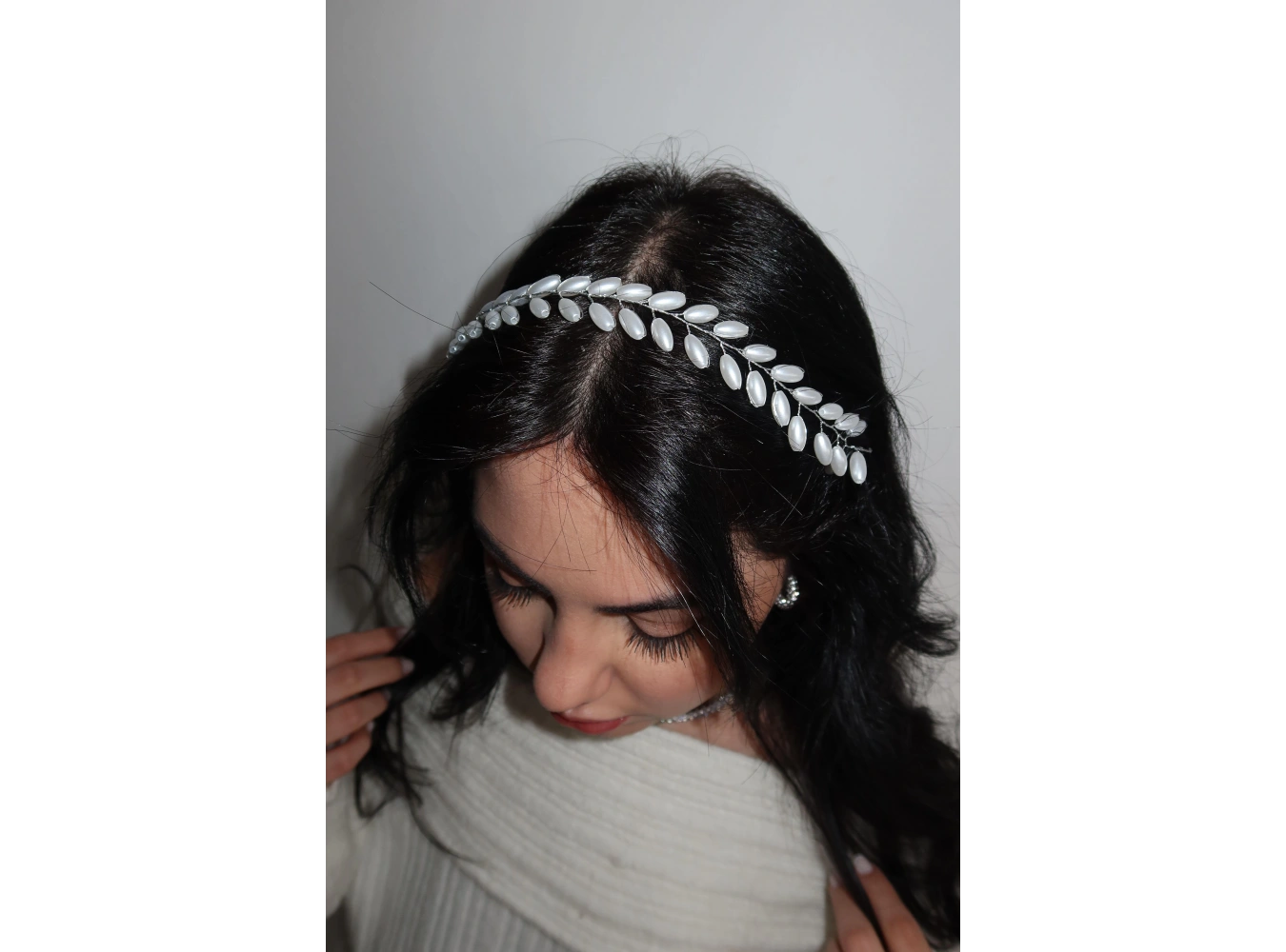 Gümüş Renk İnci Detaylı Saç Aksesuarı/ Alınlık