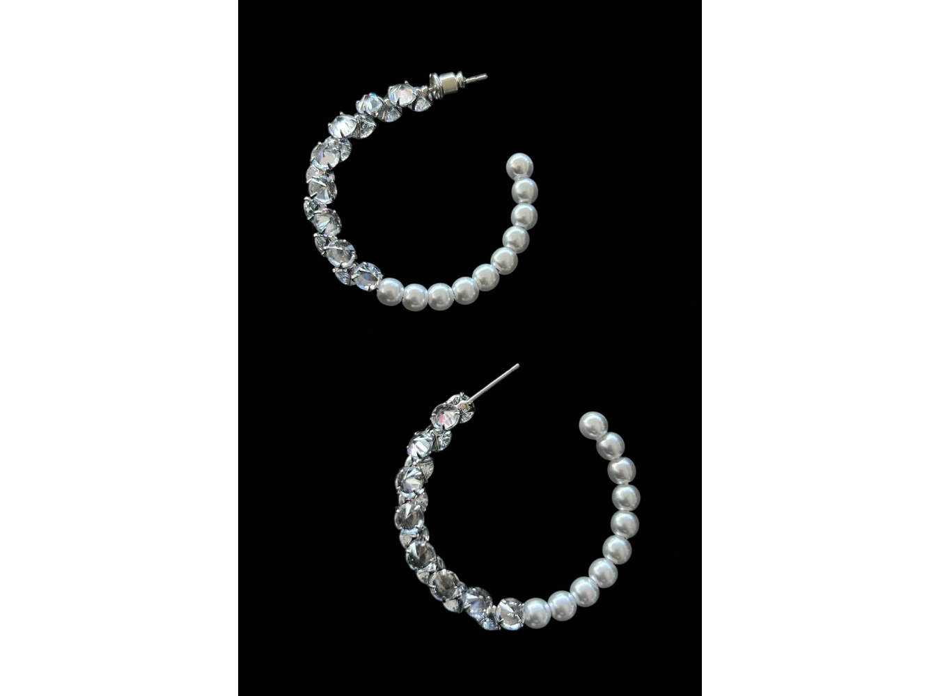 Gümüş Renk İnci Ve Taş Detaylı Halka Küpe (Çift)