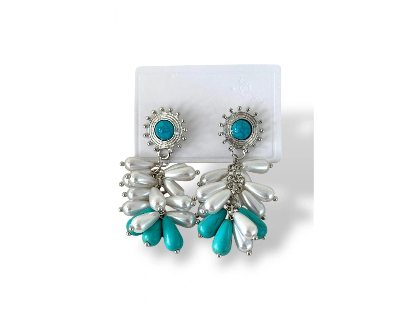 Gümüş Renk İnci Ve Taş Detaylı Sallantılı Küpe (Çift)