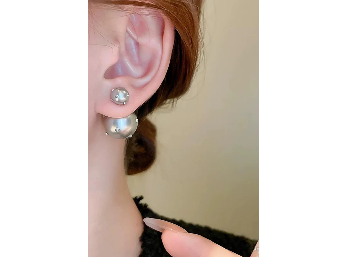 Gümüş Renk İncili Taş Detaylı Çelik Küpe (Çift)