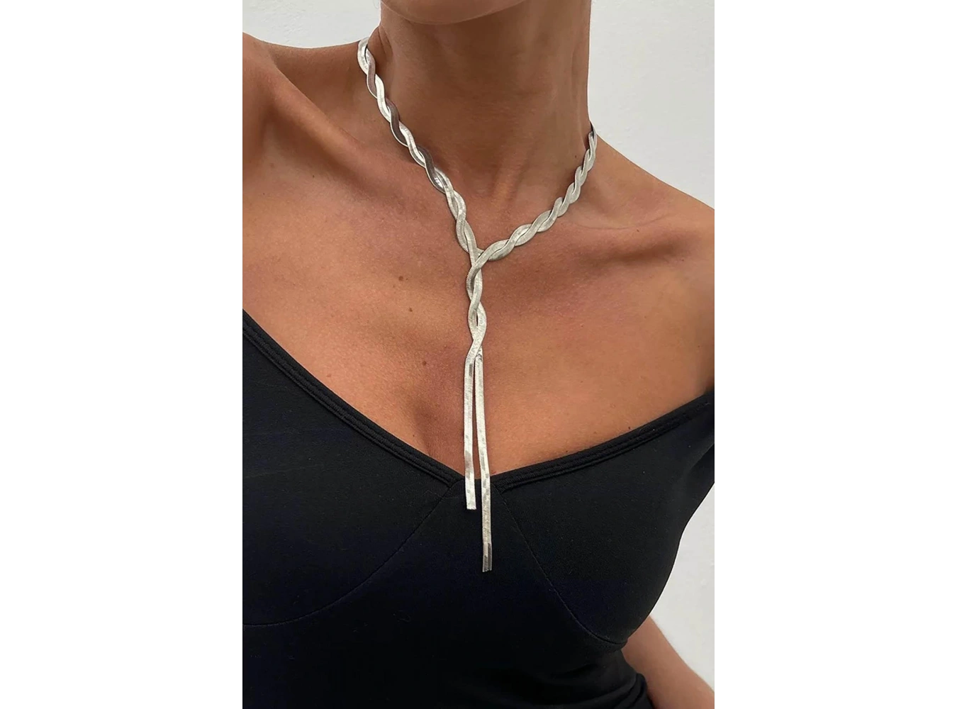 Gümüş Renk İtalyan Zincir Detaylı Çelik Kolye