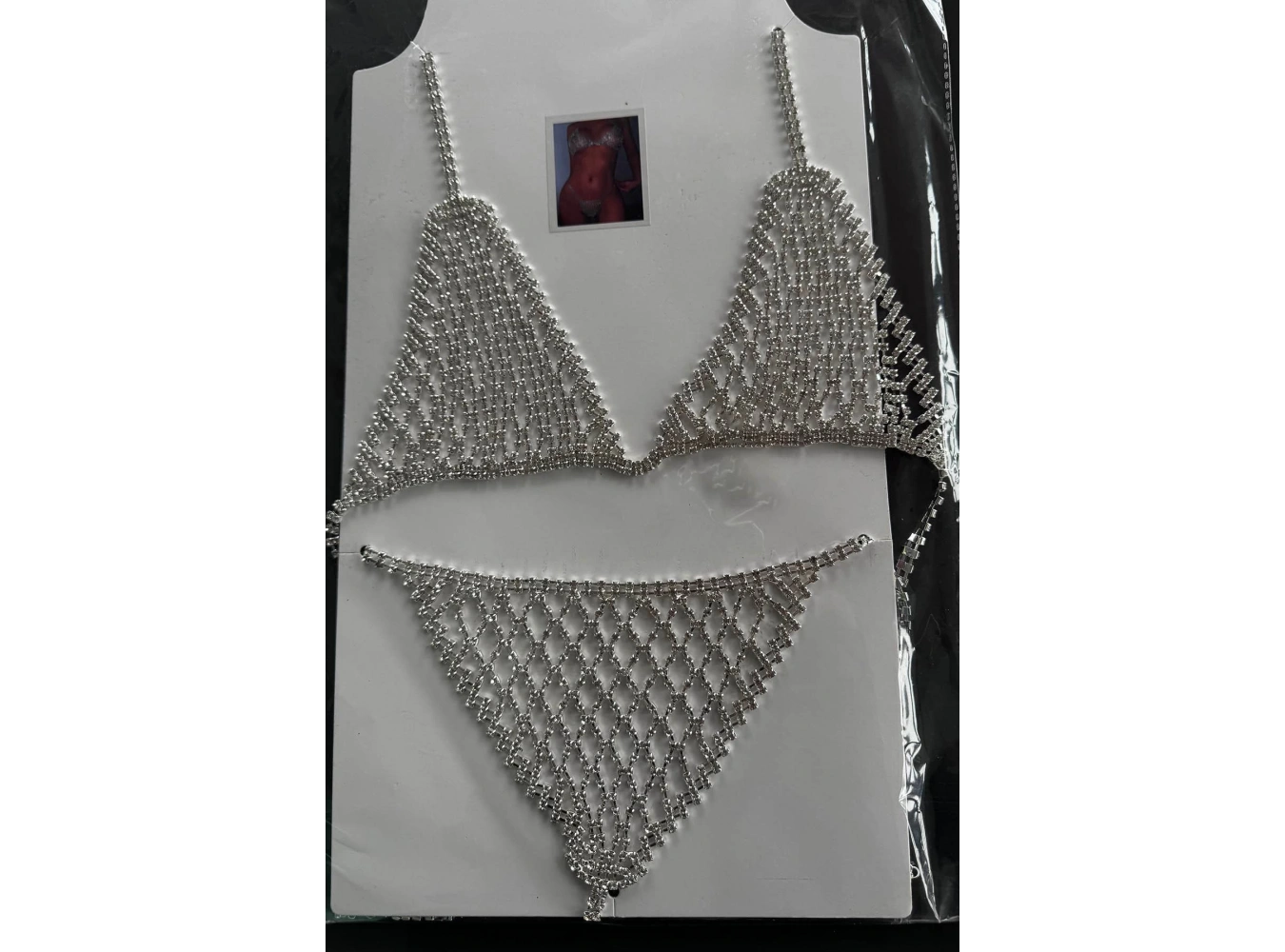 Gümüş Renk Kadın Taşlı Sütyen ve Tanga Takım Kostüm/ İç Giyim/ Vücut Aksesuarı Set