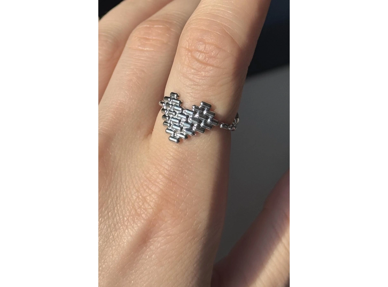 Gümüş Renk Kalp Detaylı Ayarlanabilir Yüzük