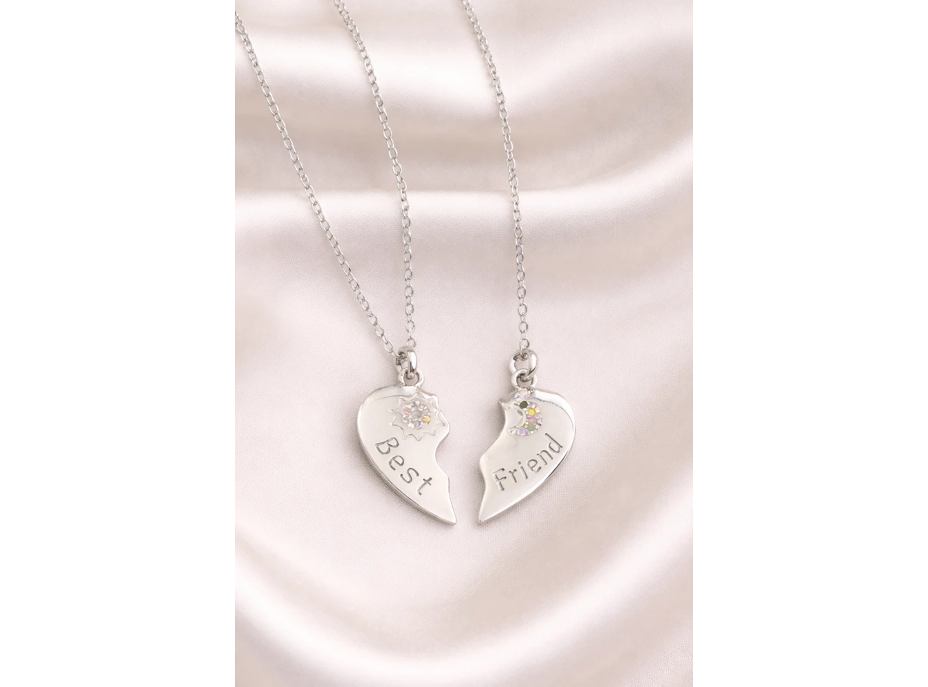 Gümüş Renk Kalp Figürlü Çelik Best Friend Kolye