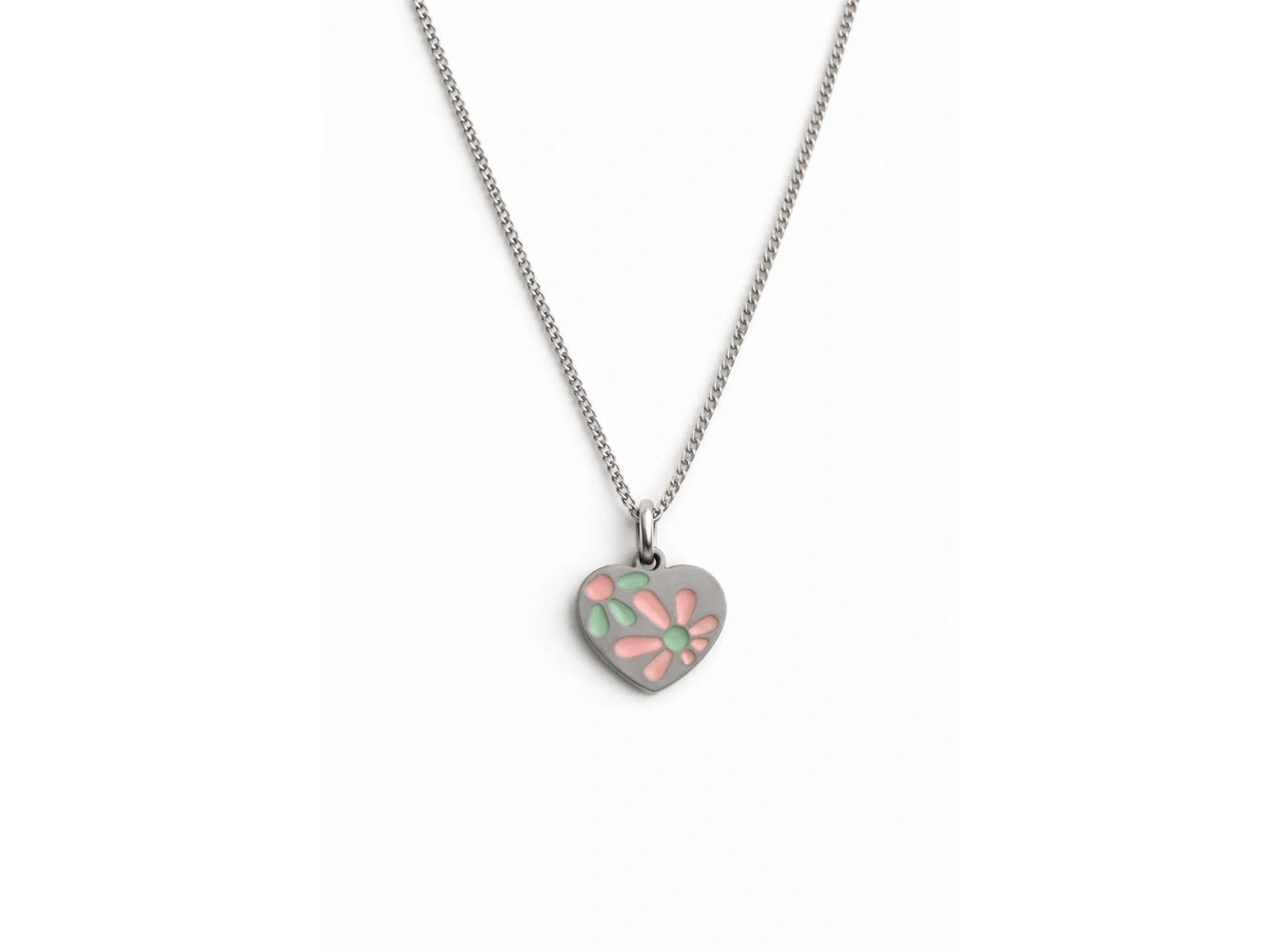 Gümüş Renk Kalp Figürlü Çelik Kolye