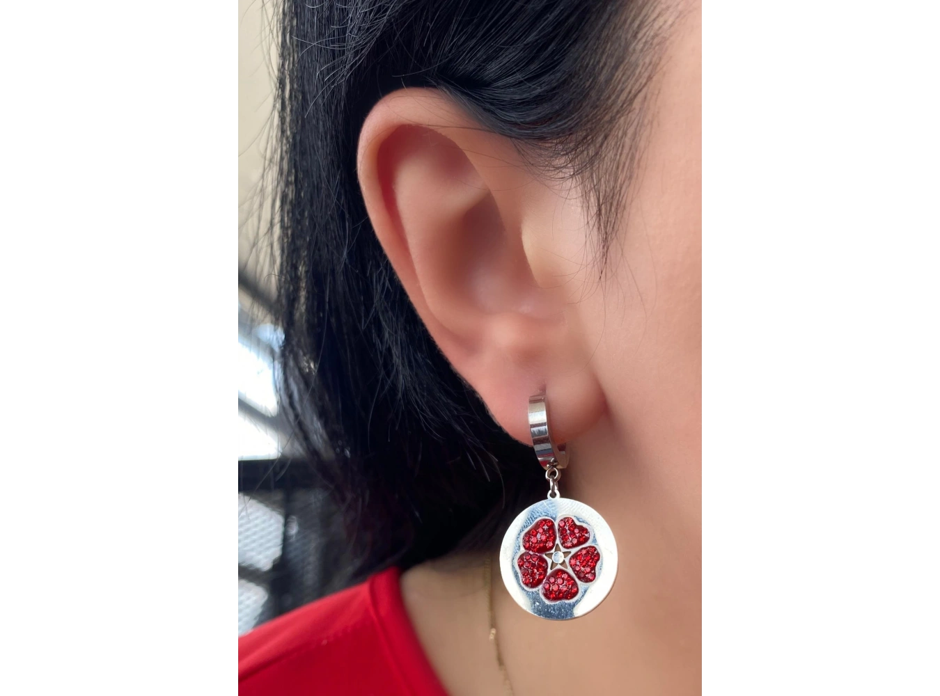 Gümüş Renk Kalp Figürlü Çelik Küpe (Çift)