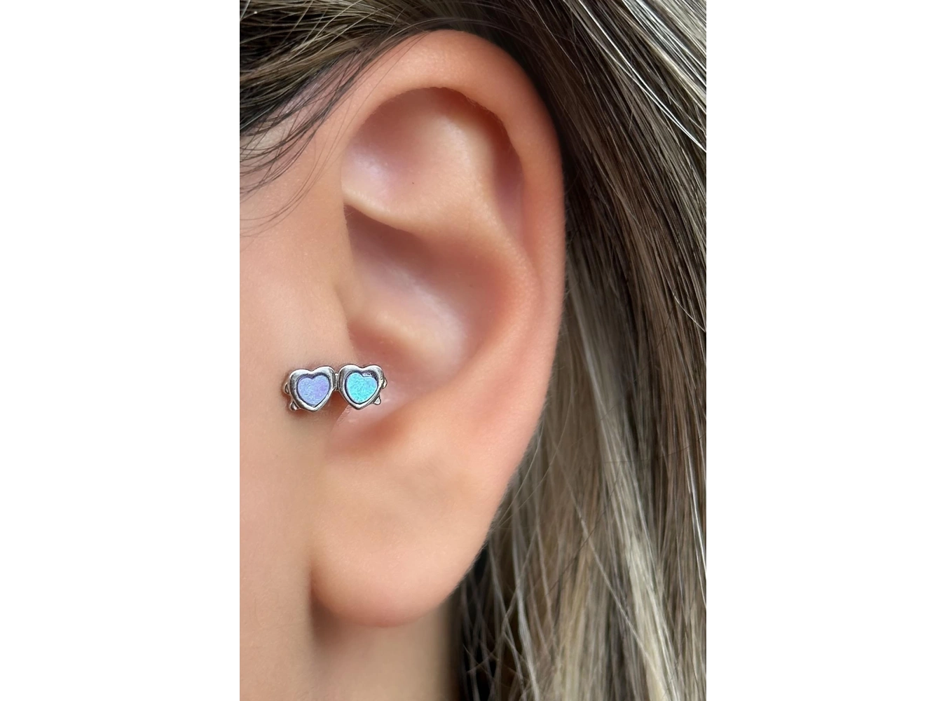 Gümüş Renk Kalp Figürlü Çelik Tragus/Kıkırdak Küpe/Piercing (Tek)