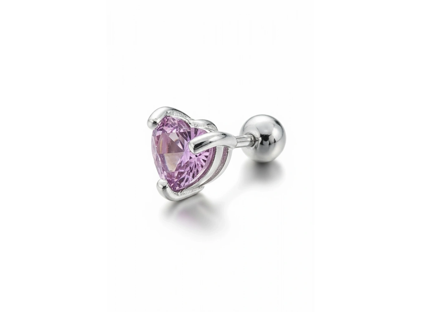 Gümüş Renk Kalp Figürlü Cerrahi Çelik Tragus/Kıkırdak Küpe/Piercing (Tek)