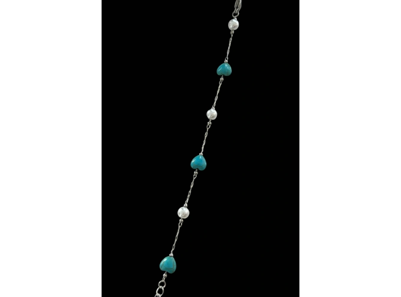 Gümüş Renk Kalp Figürlü İnci Detaylı Çelik Bileklik