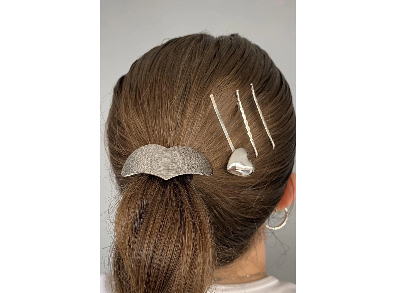 Gümüş Renk Kalp Figürlü Lastik Ve Tel Toka Set