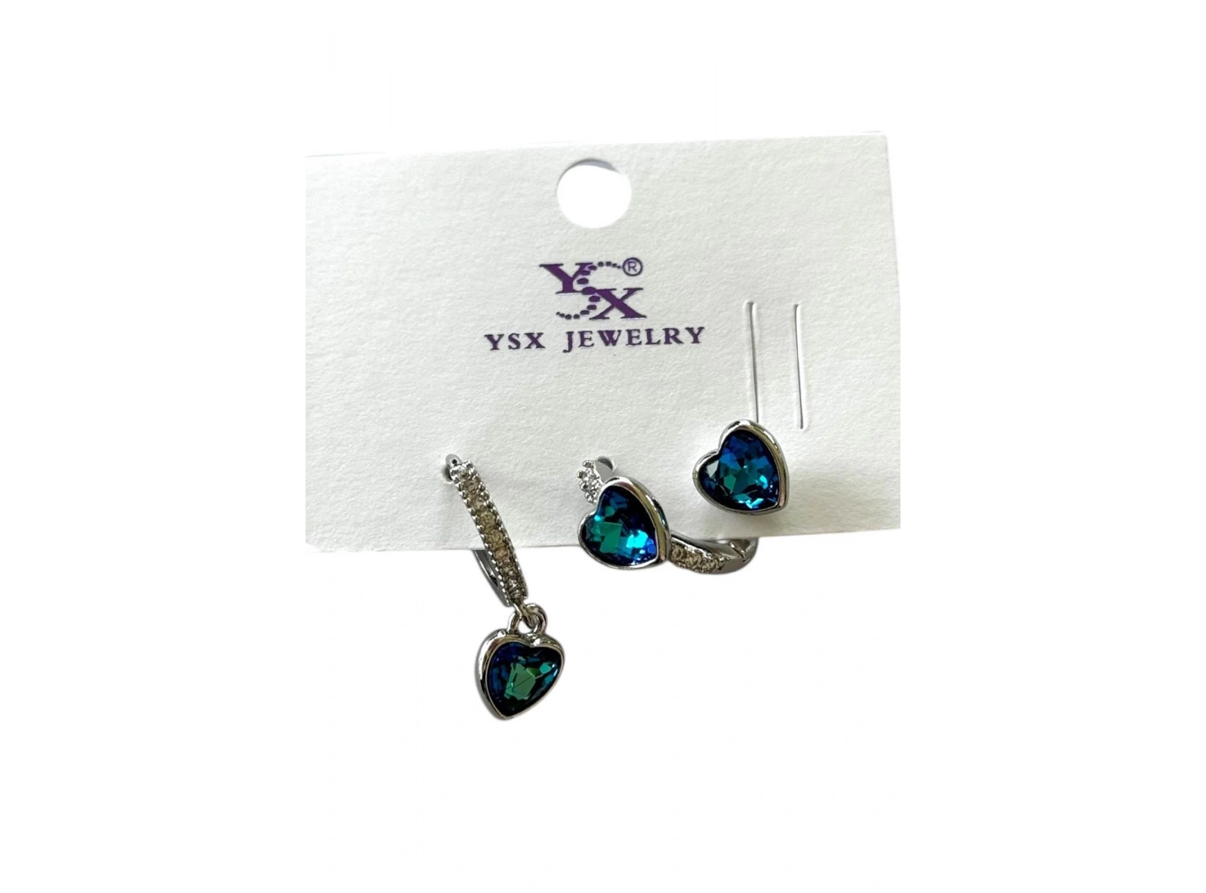 Gümüş Renk Kalp Figürlü Taş Detaylı 3lü YSX Küpe Set