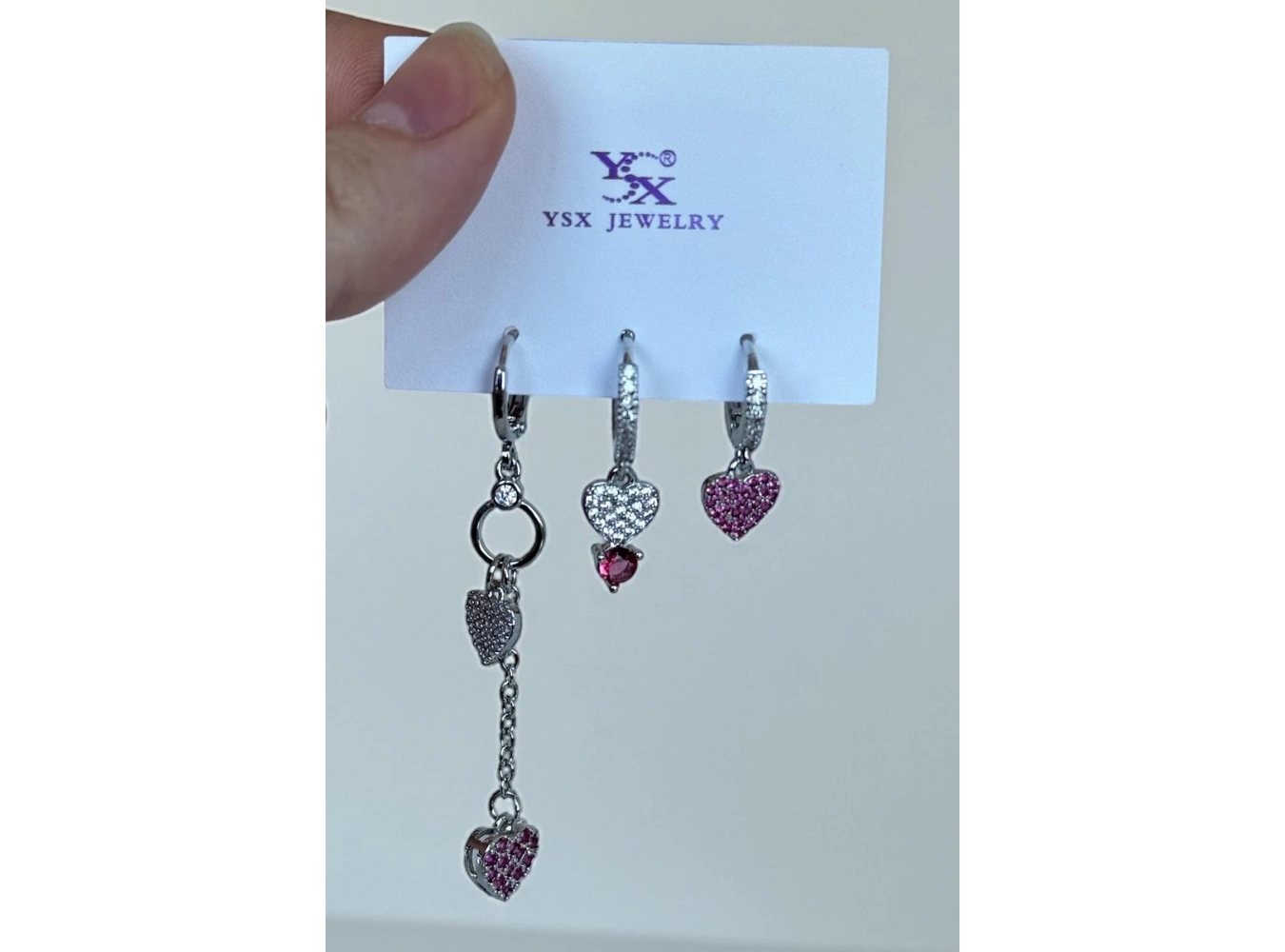 Gümüş Renk Kalp Figürlü Taş Detaylı 6lı YSX Küpe Set