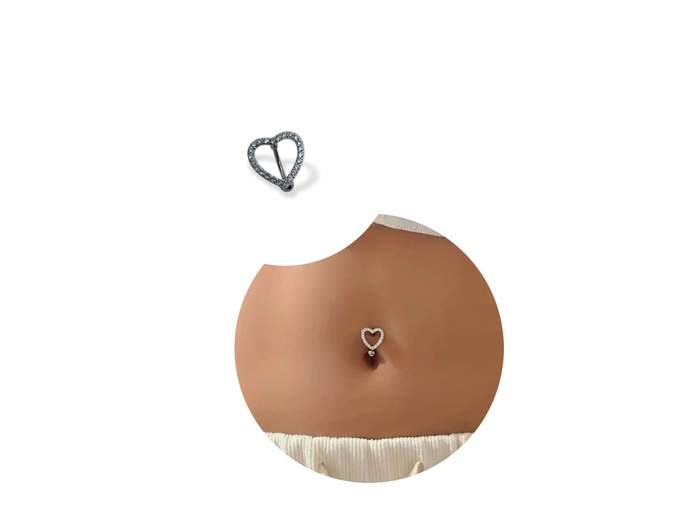 Gümüş Renk Kalp Figürlü Taş Detaylı Cerrahi Çelik Göbek Piercing