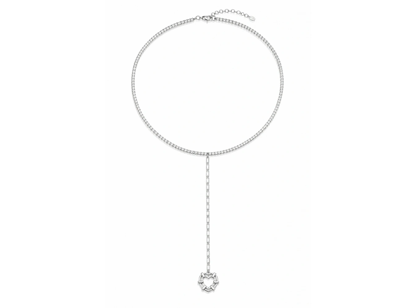 Gümüş Renk Kalp Figürlü Taş Detaylı Choker Kolye