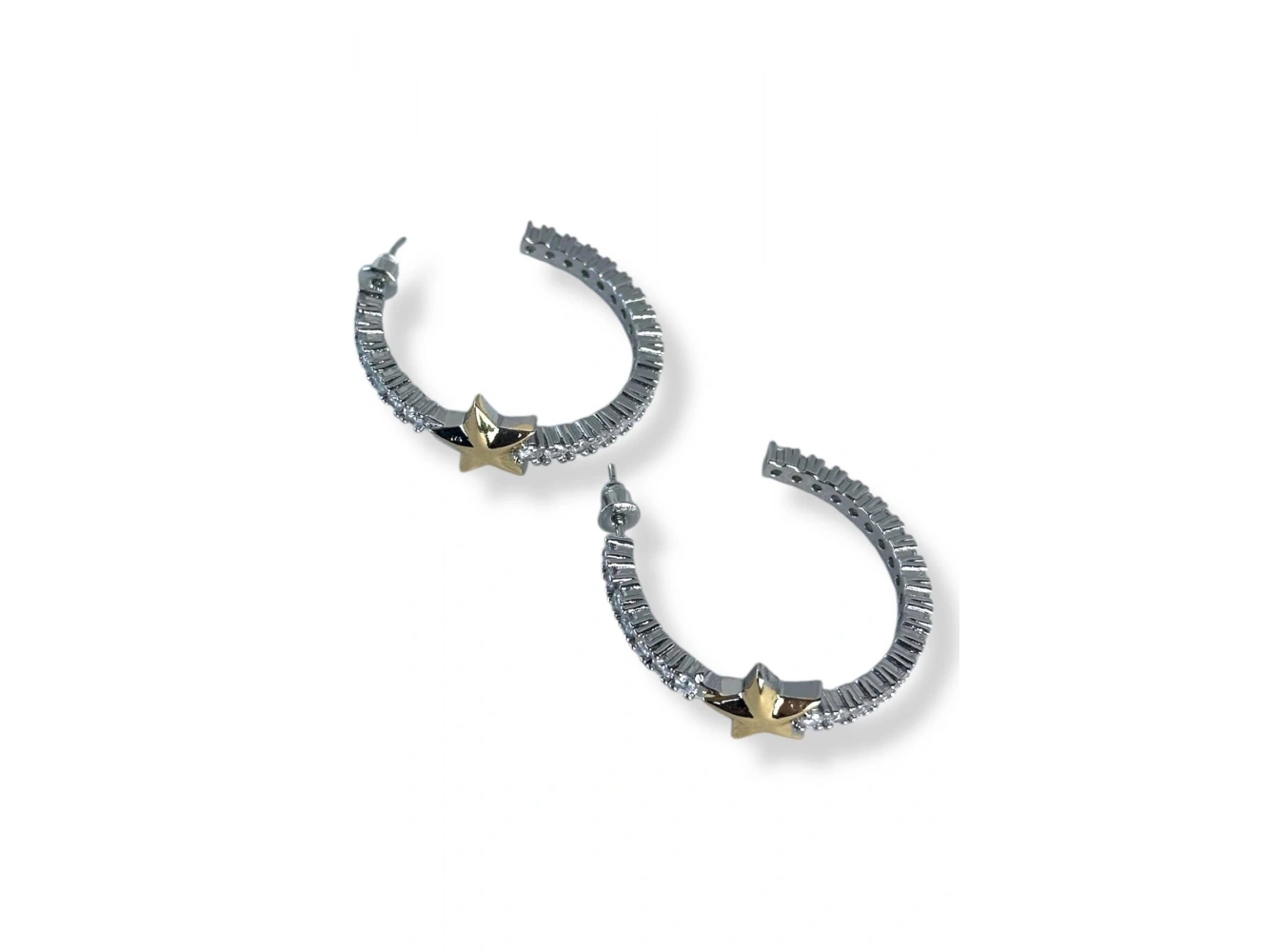 Gümüş Renk Kalp Figürlü Taş Detaylı Halka Küpe (Çift)