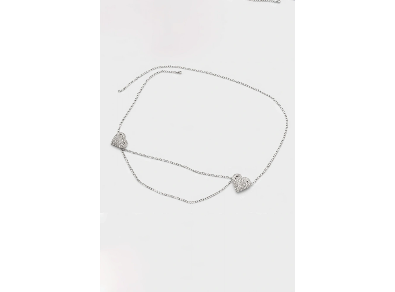 Gümüş Renk Kalp Figürlü Taş Detaylı Tasarım Bel Zinciri/Vücut Aksesuar