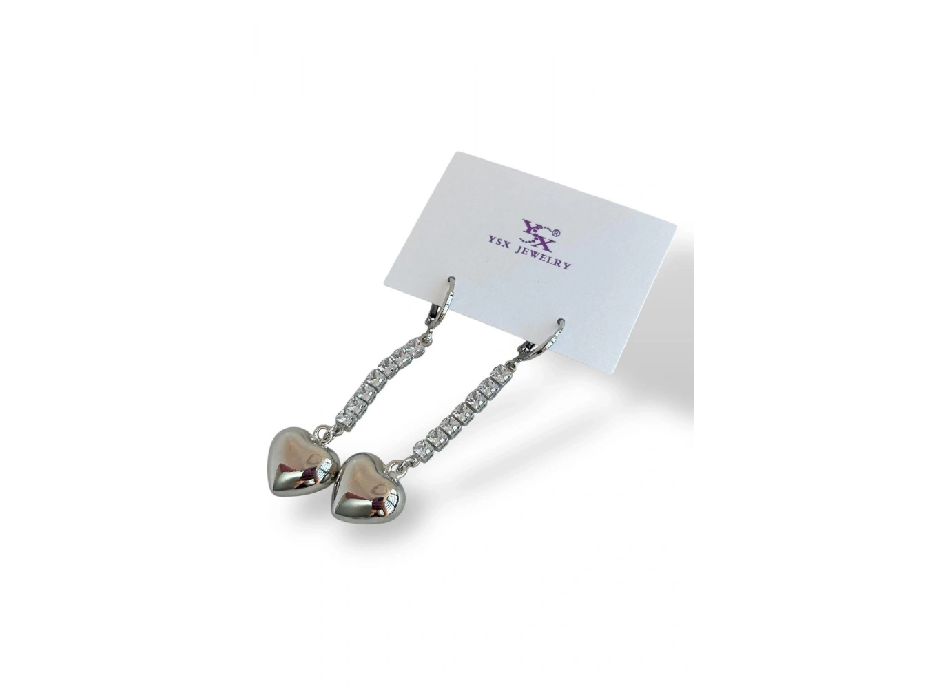 Gümüş Renk Kalp Figürlü Taş Detaylı VİP YSX Küpe (Çift)