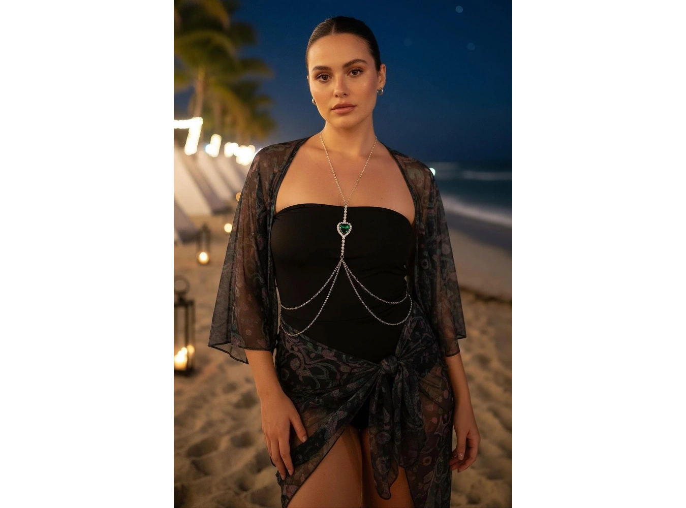 Gümüş Renk Kalp Figürlü Taş Detaylı Vücut Aksesuarı