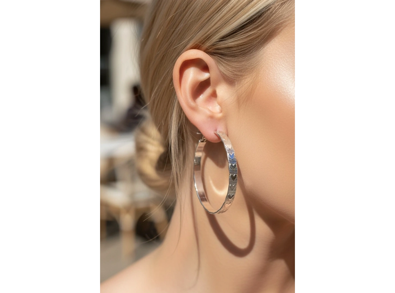 Gümüş Renk Kalp Halka Küpe (Çift)