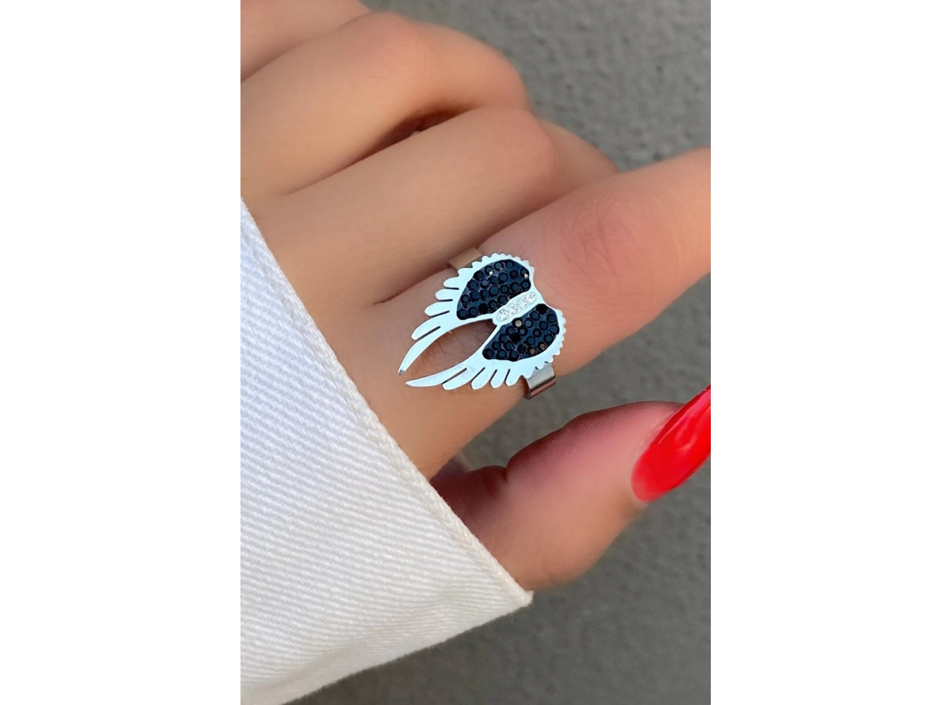 Gümüş Renk Kanat Figürlü Ayarlanabilir Çelik Yüzük