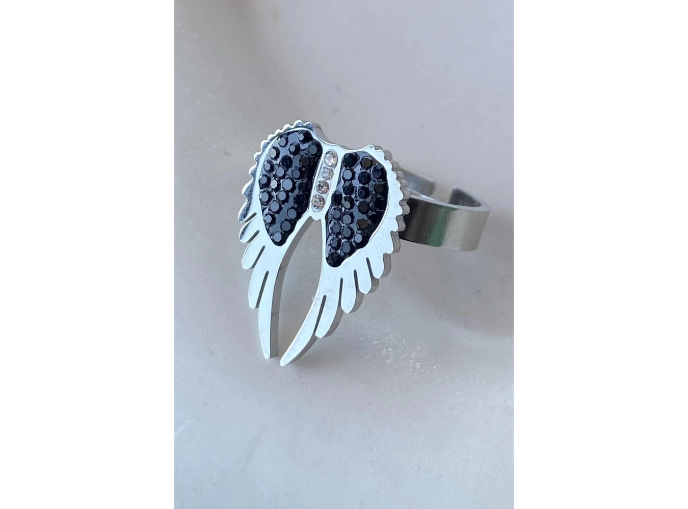 Gümüş Renk Kanat Figürlü Ayarlanabilir Çelik Yüzük