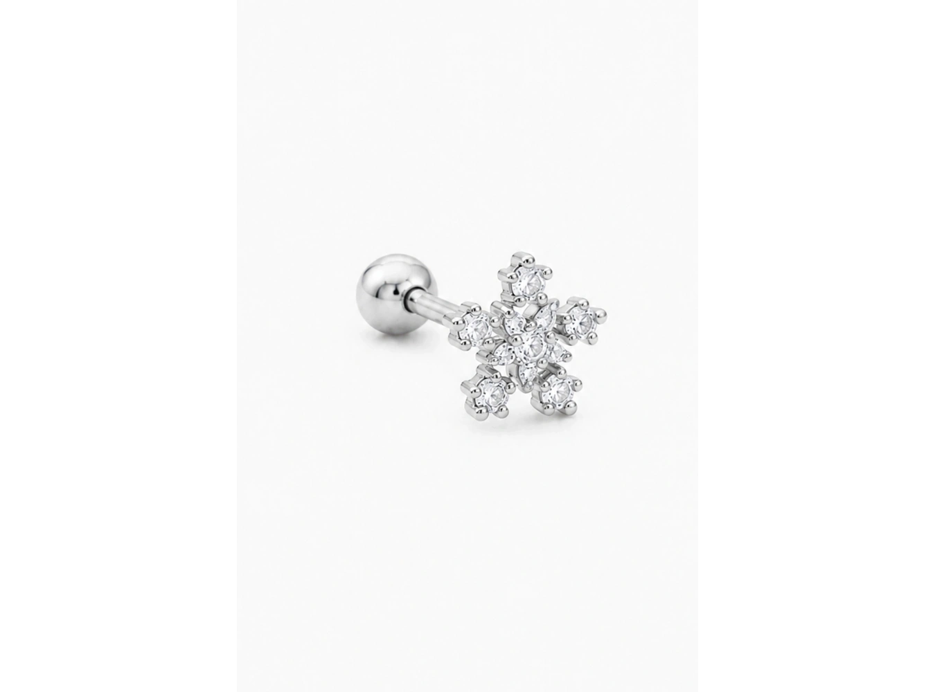 Gümüş  Renk Kar Tanesi  Figürlü  Taşlı Cerrahi Çelik Tragus/Kıkırdak Küpe/Piercing (Tek)