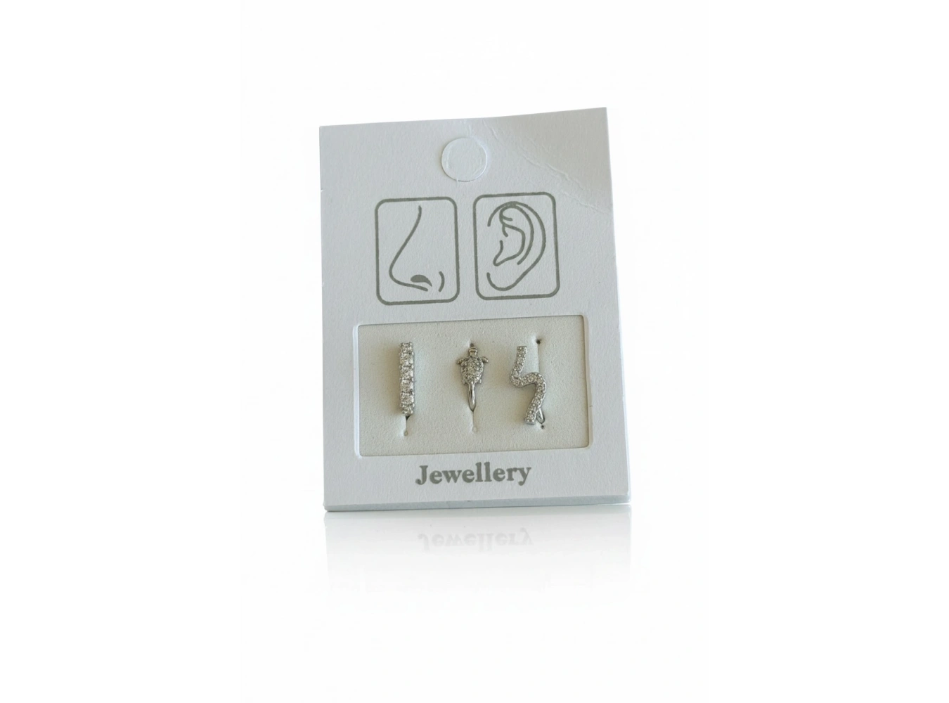 Gümüş Renk Karışık Figürlü Deliksiz Kulak/Burun 3lü Piercing Set