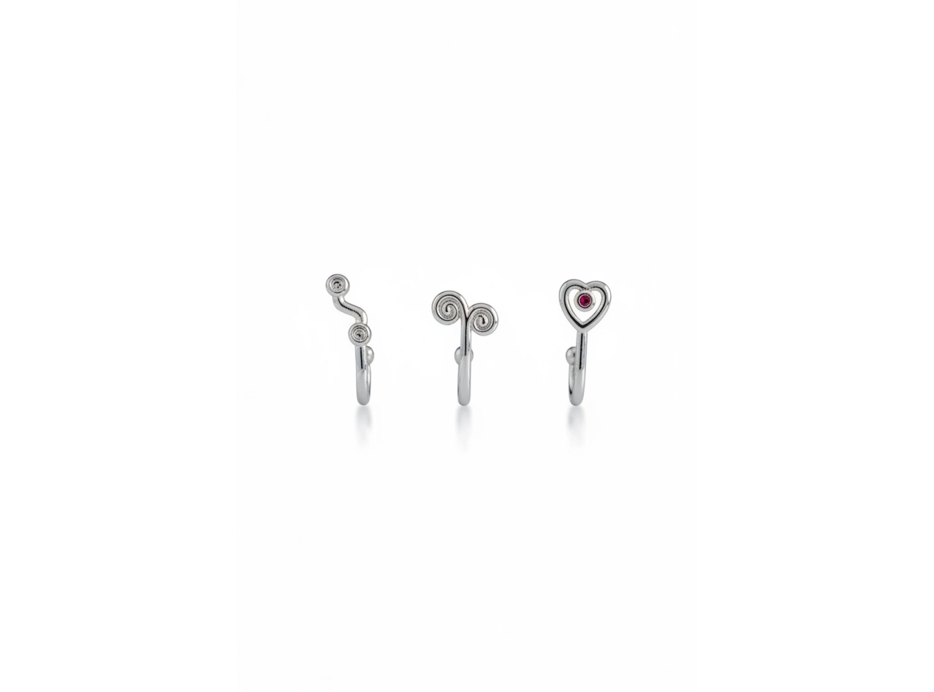 Gümüş Renk Karışık Figürlü Deliksiz Kulak/Burun 3lü Piercing Set