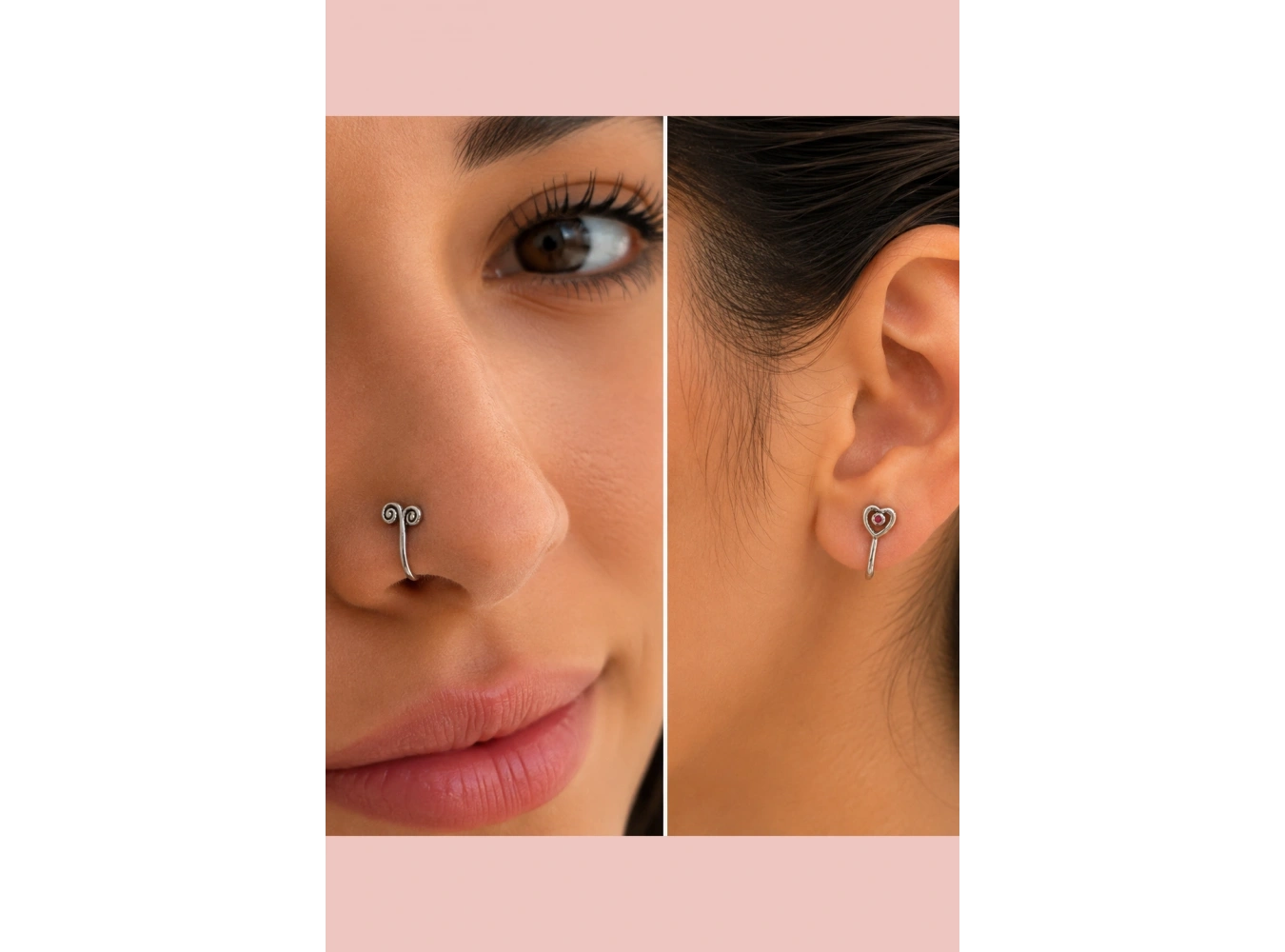 Gümüş Renk Karışık Figürlü Deliksiz Kulak/Burun 3lü Piercing Set