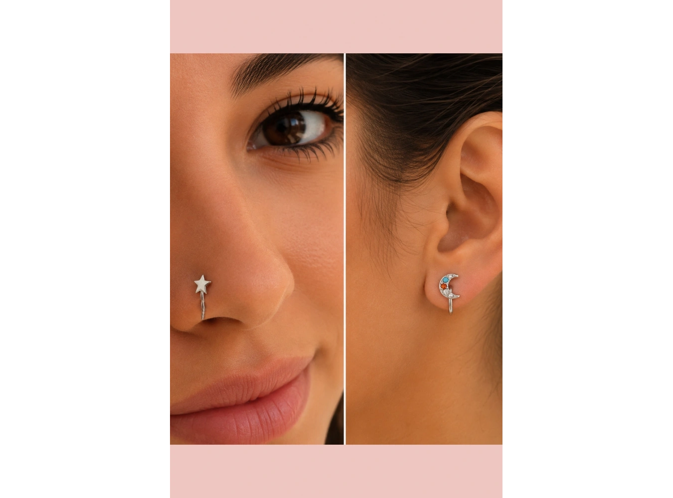 Gümüş Renk Karışık Figürlü Deliksiz Kulak/Burun 3lü Piercing Set