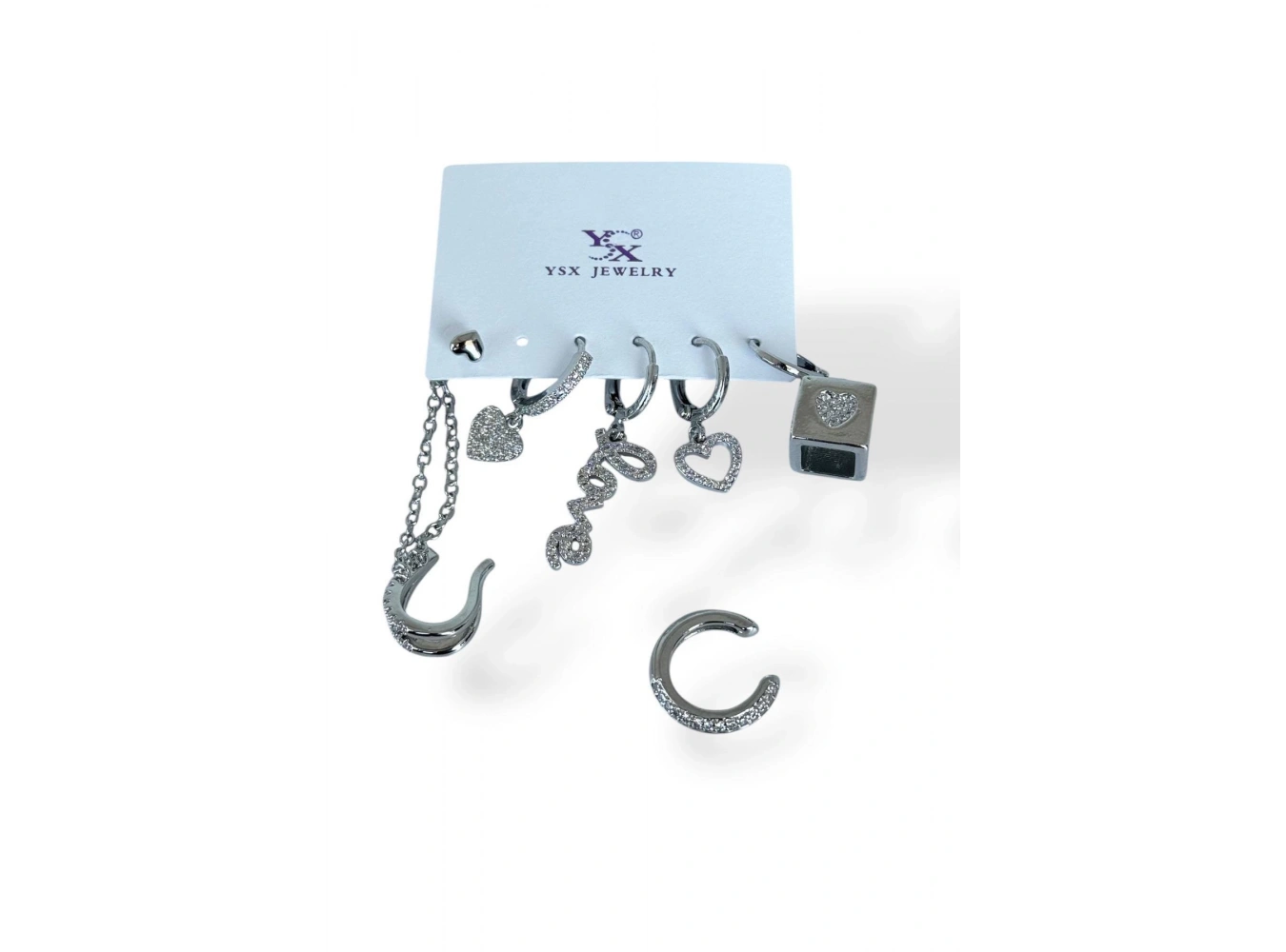 Gümüş Renk Karışık Figürlü Taş Detaylı 6lı YSX Küpe Set