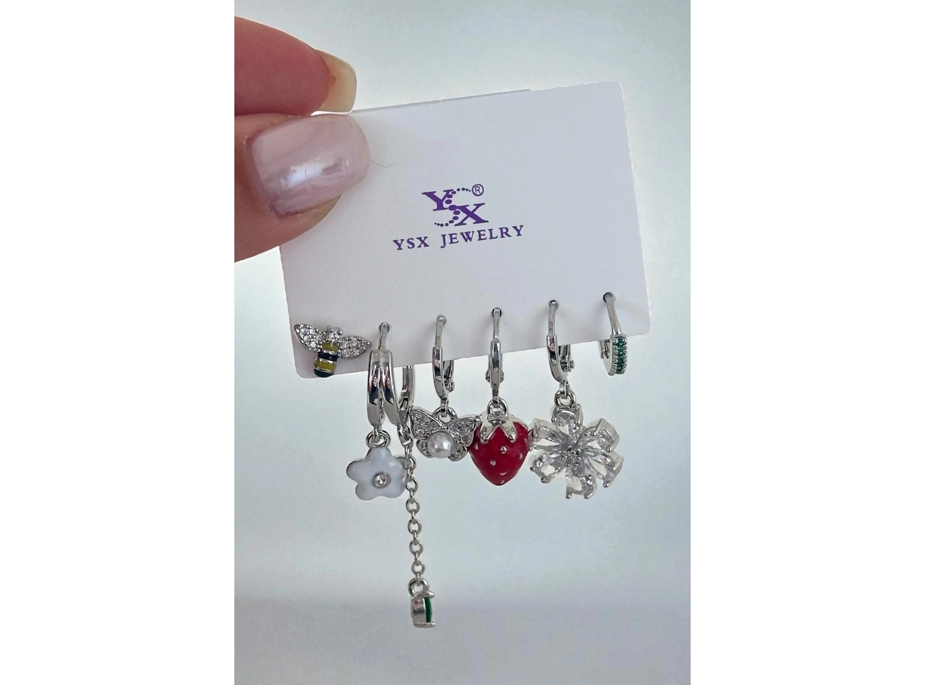 Gümüş Renk Karışık Figürlü Taş Detaylı 6lı YSX Küpe Set