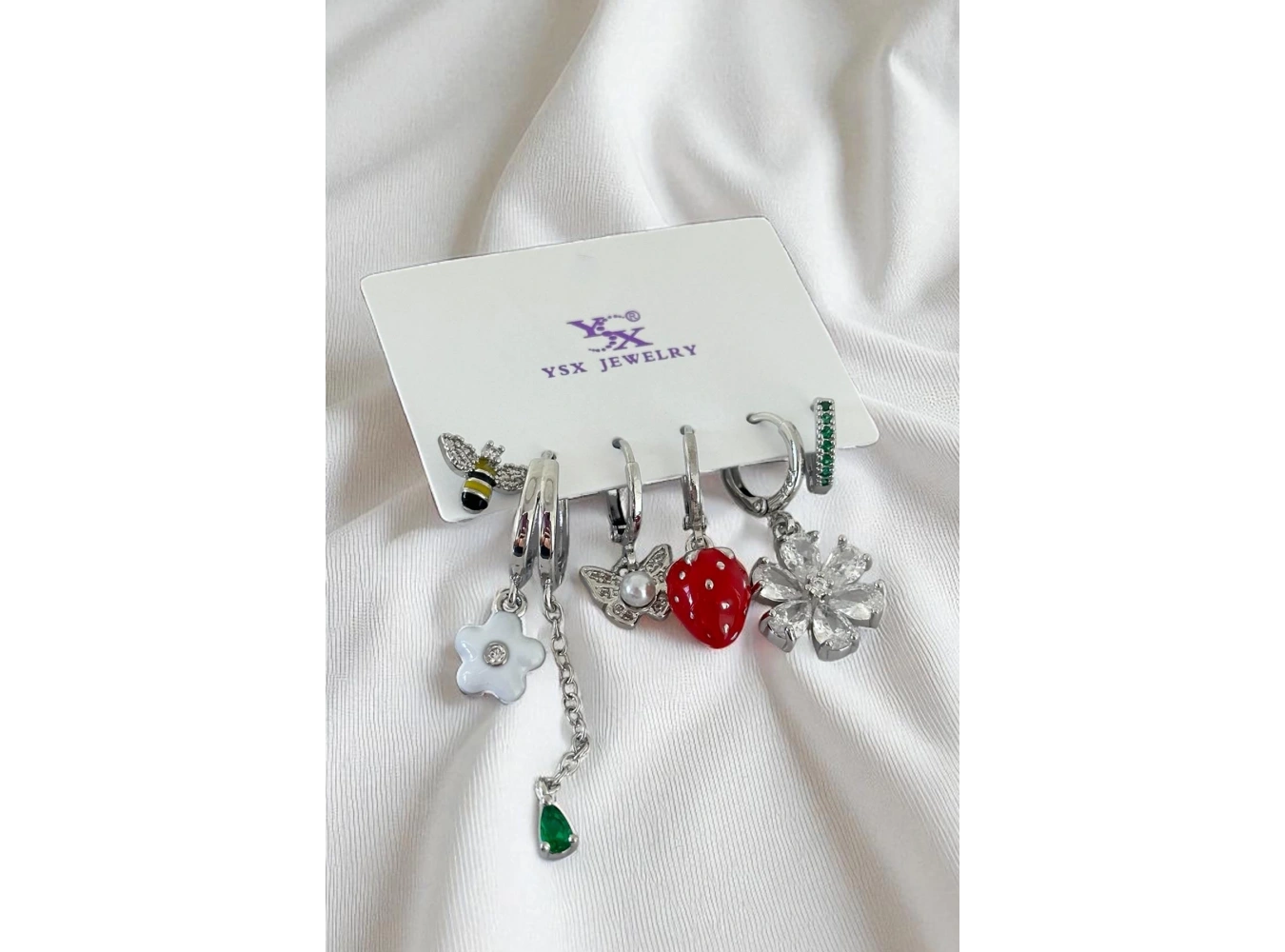 Gümüş Renk Karışık Figürlü Taş Detaylı 6lı YSX Küpe Set