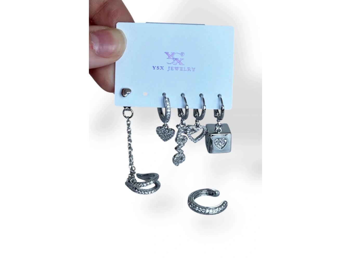 Gümüş Renk Karışık Figürlü Taş Detaylı 6lı YSX Küpe Set